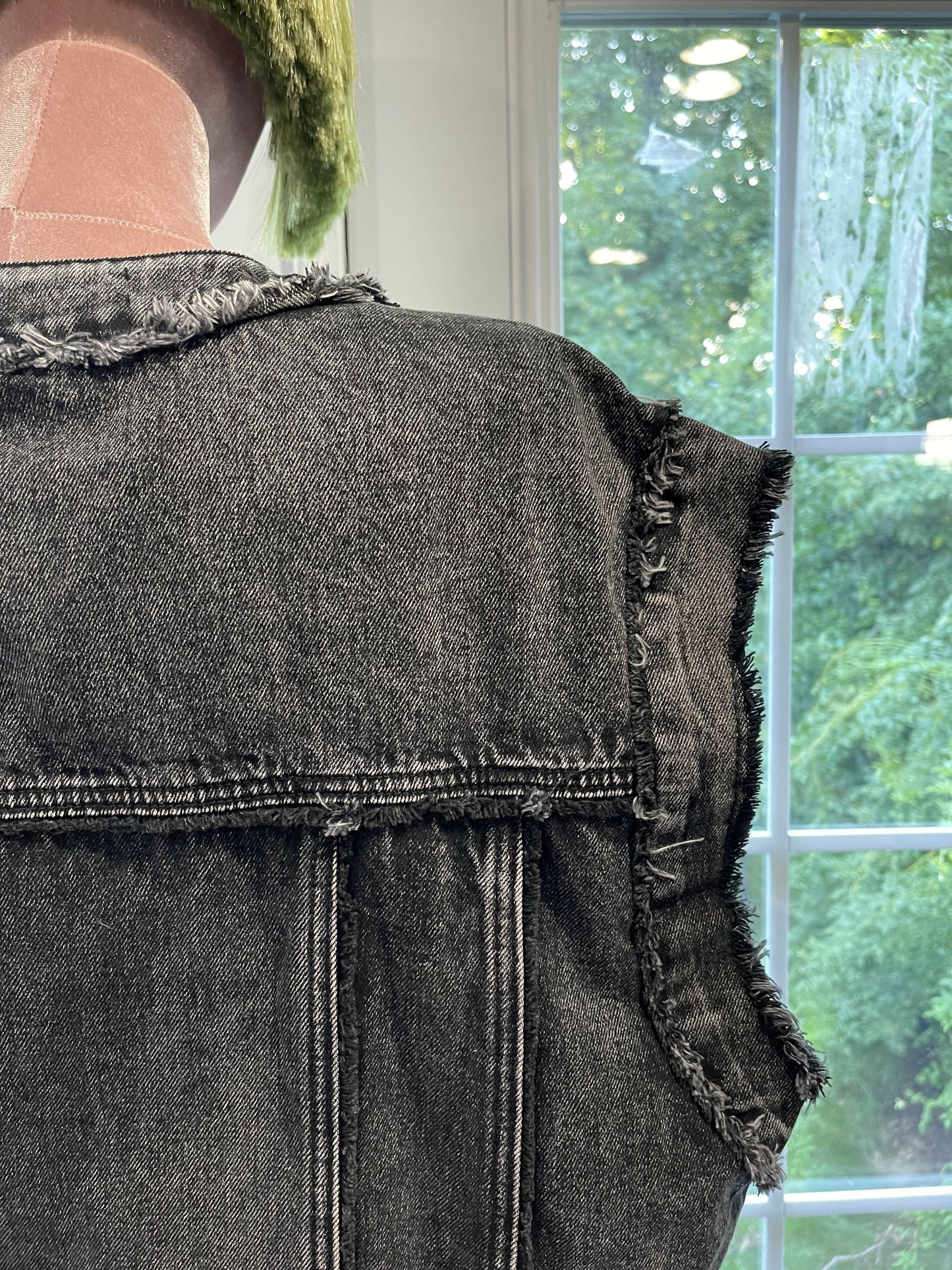 Rugged Elegance: Raw Trim Mid-Length Denim Gilet