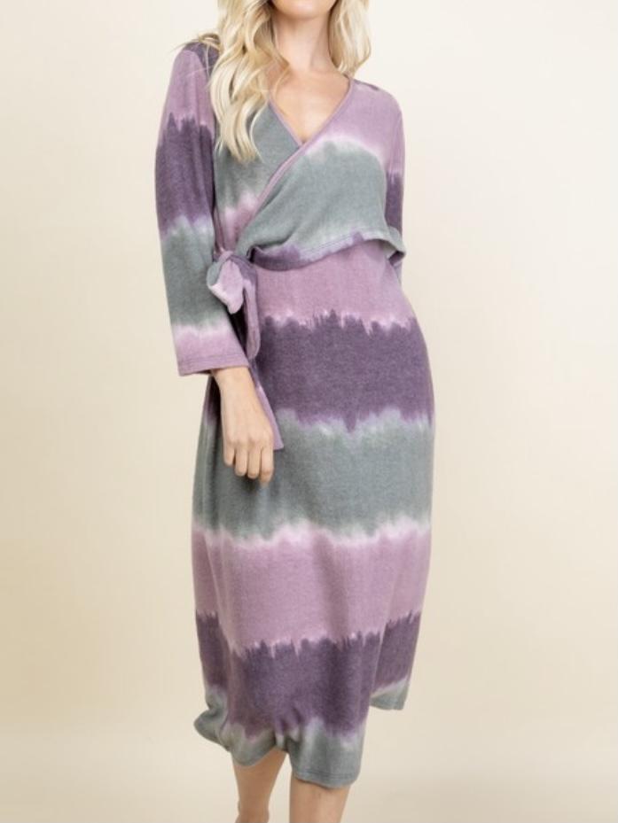 TIE DYE STRIPE TIE DRESS