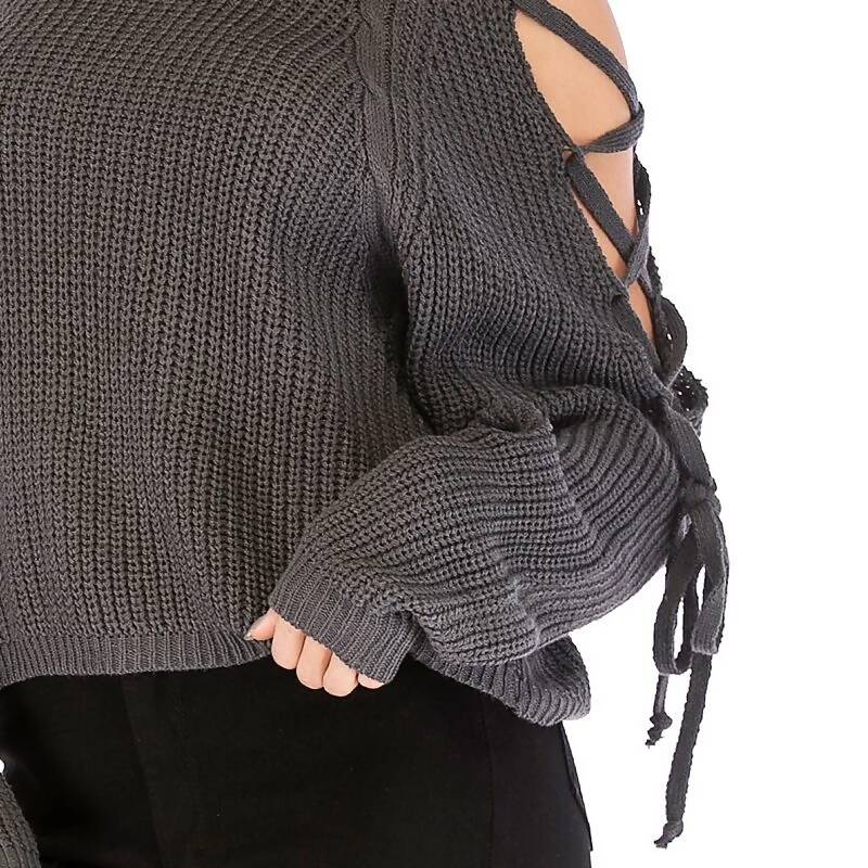 Lace Up Mock Sweater