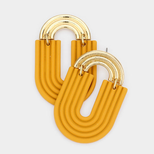 Yellow Curved Metal Link Earrings