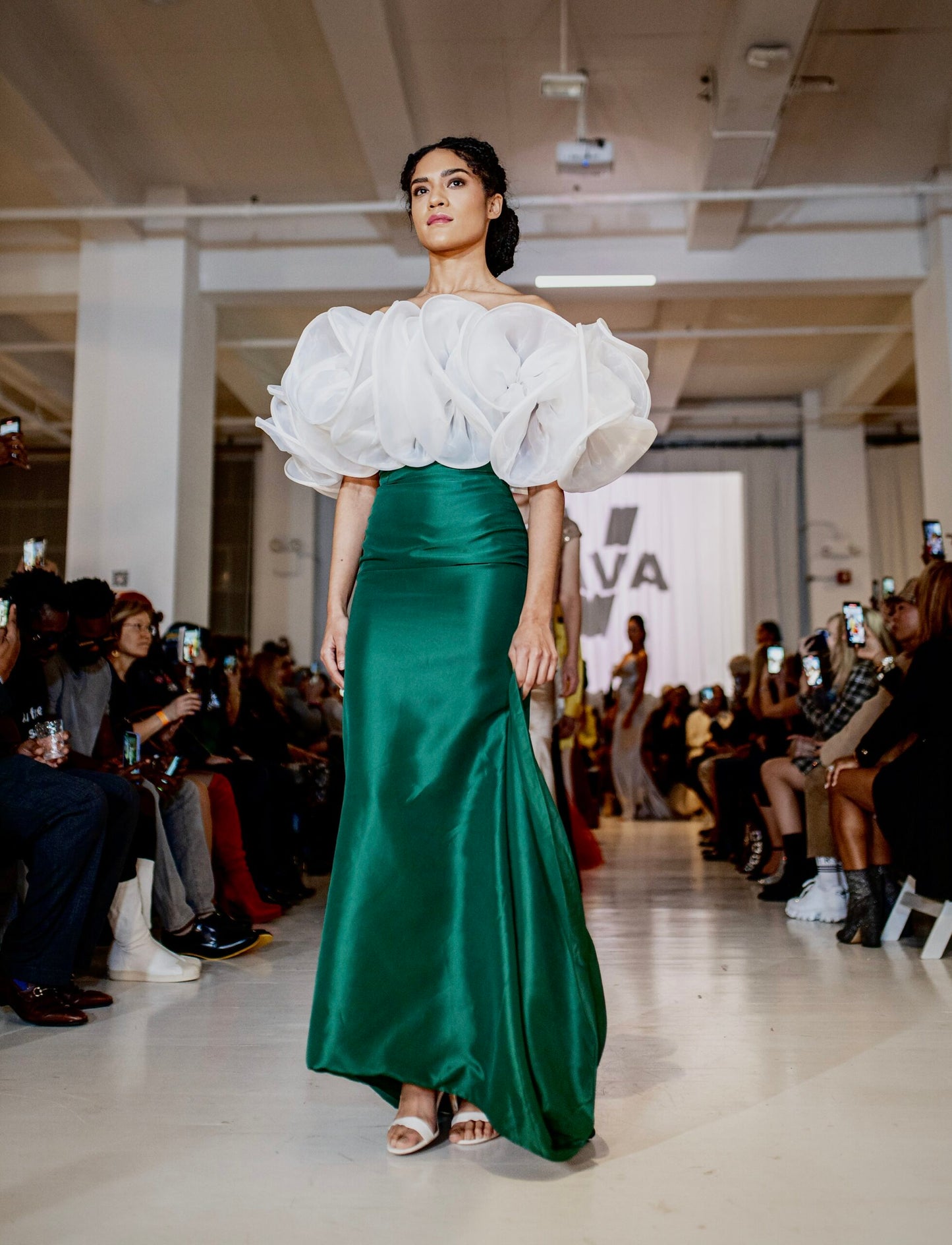 Elegant green & white dress