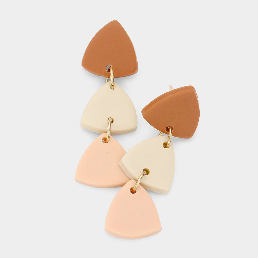 Triple Triangle Polymer Clay Link Dangle Earrings Brown