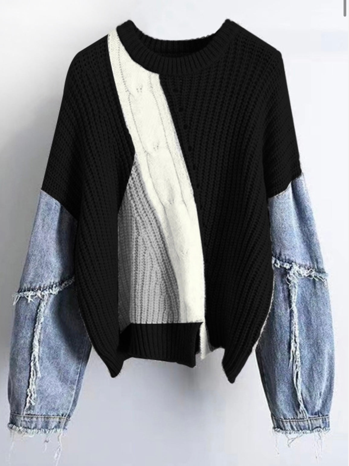 Denim Sleeve Knit Sweater | 2 - Colors Available