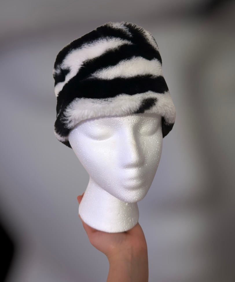 Zebra faux fur head piece
