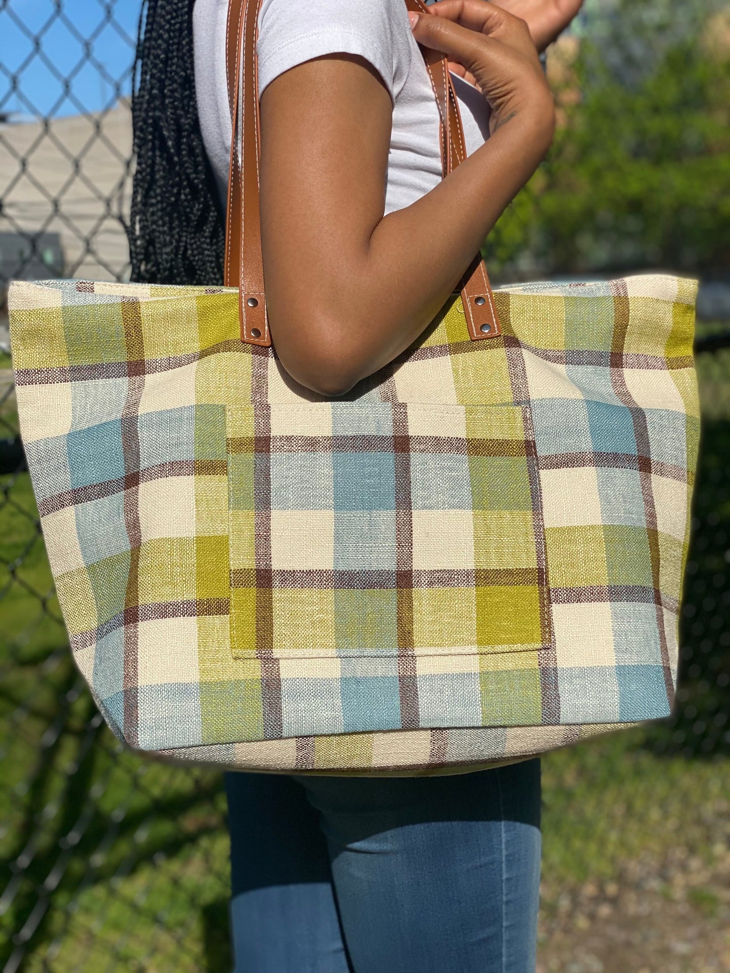 Large Plaid Tote