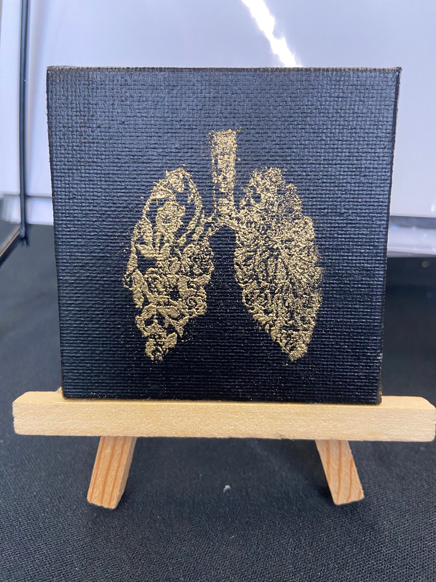 Gold embossed Lungs on Canvas 2"x2"