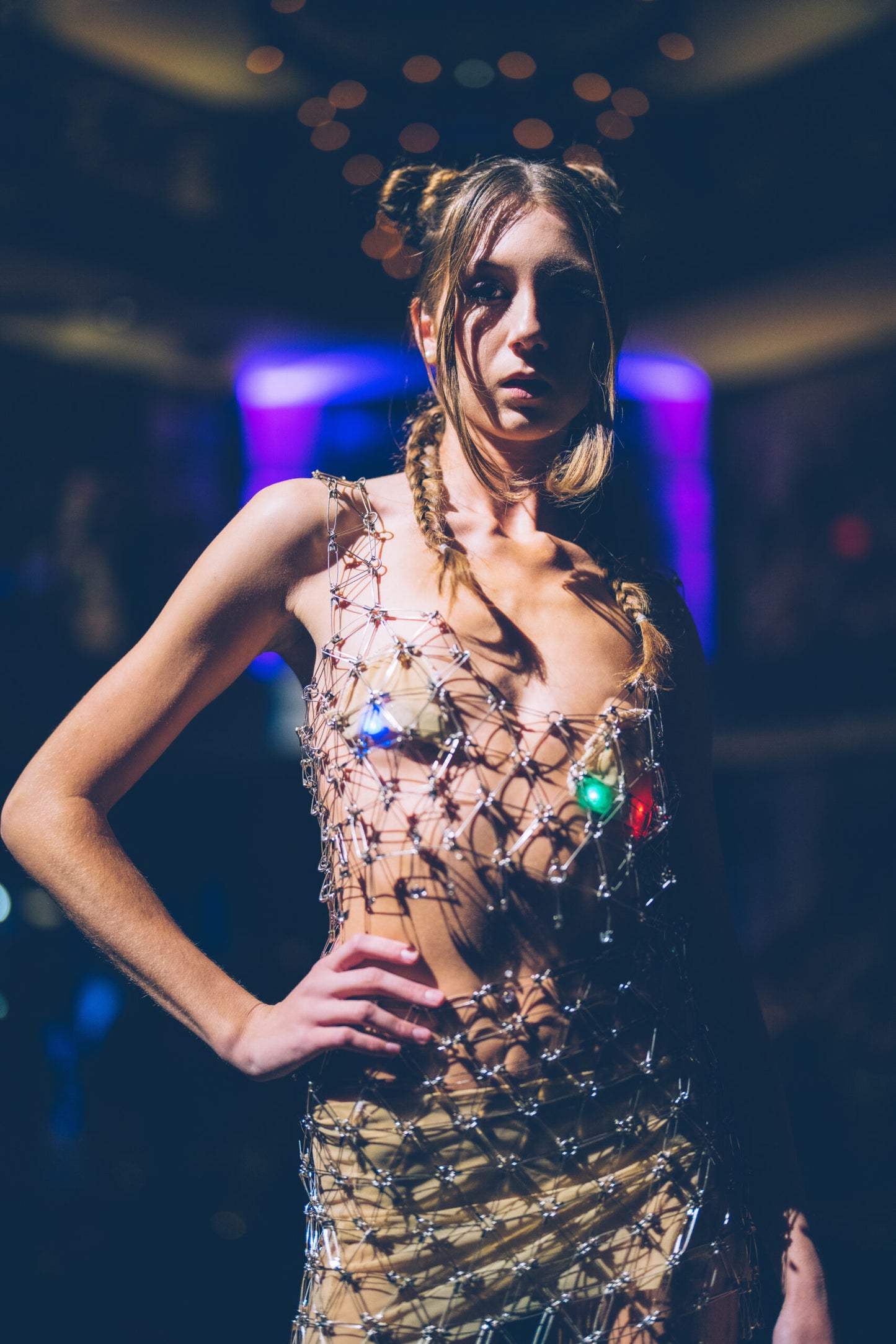 Elegance in Pins: Handcrafted Safety Pin Crop Top and Wrap Skirt Set