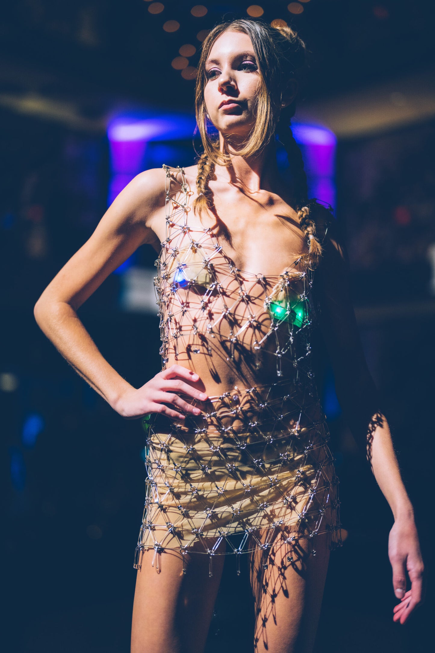 Elegance in Pins: Handcrafted Safety Pin Crop Top and Wrap Skirt Set