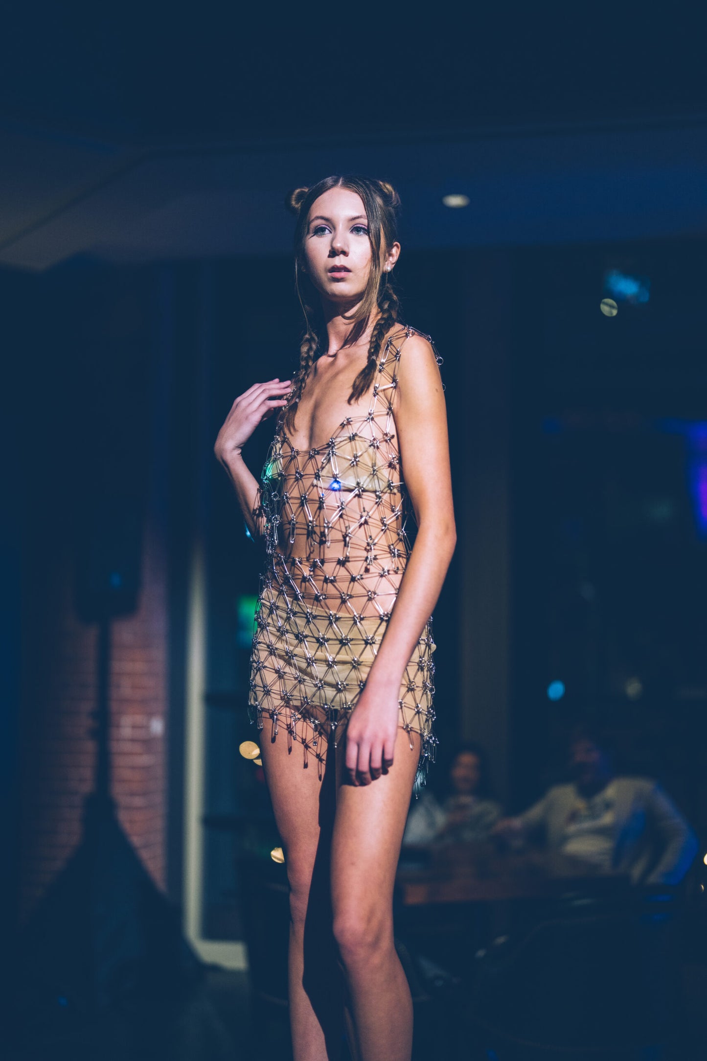 Elegance in Pins: Handcrafted Safety Pin Crop Top and Wrap Skirt Set