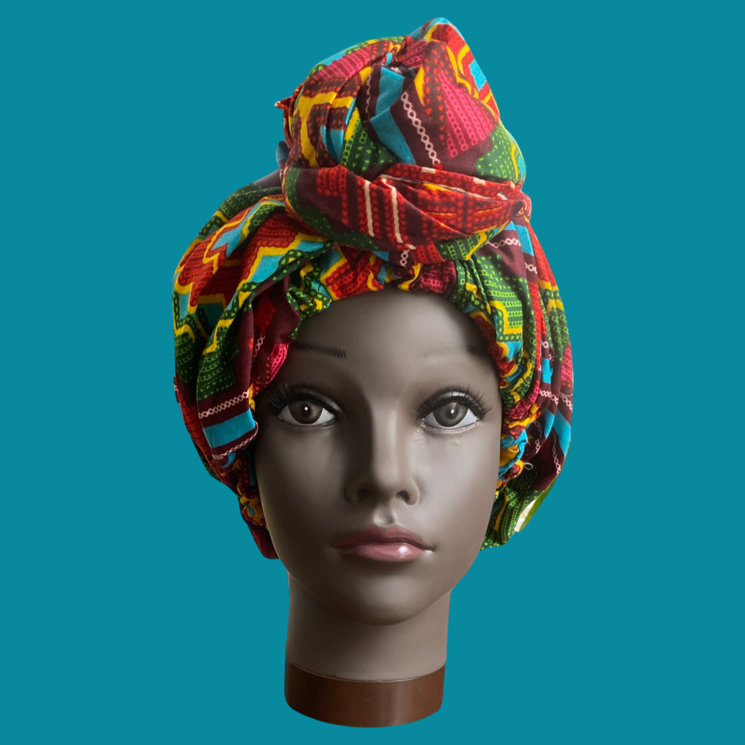Hand Made Satin Lined African Knotted Bonnet
