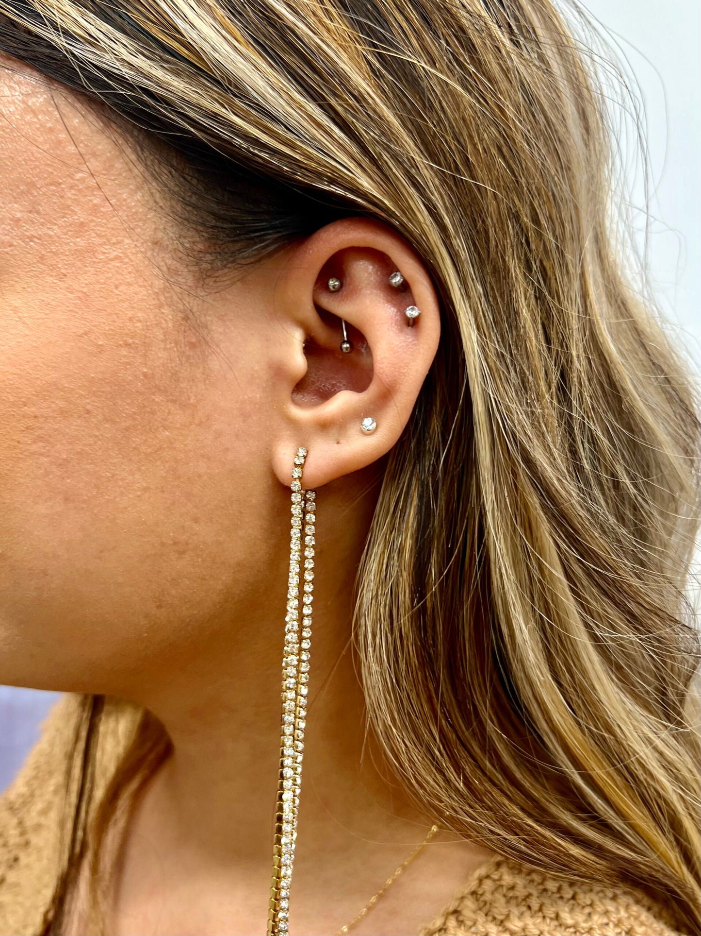 Long Tassel Rhinestone Earrings