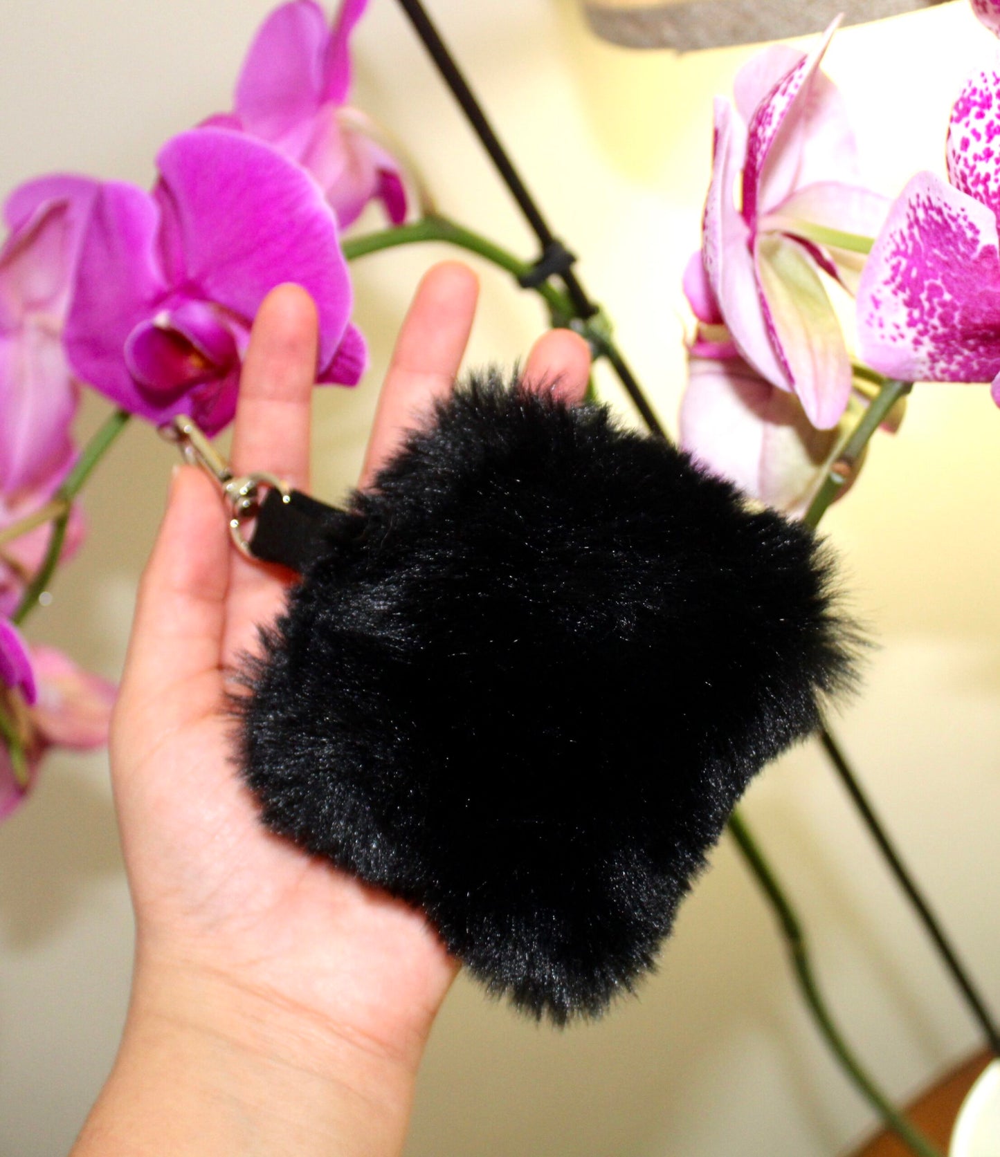 Black Faux Fur Keychain