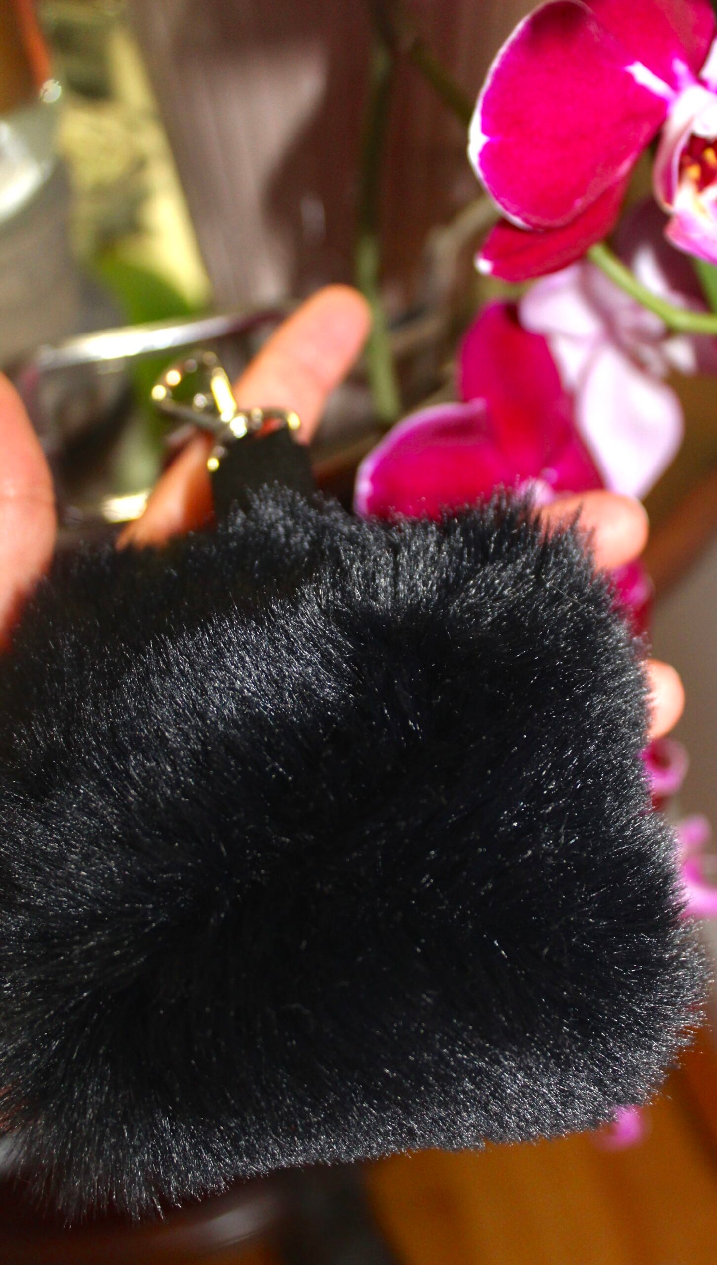 Black Faux Fur Keychain