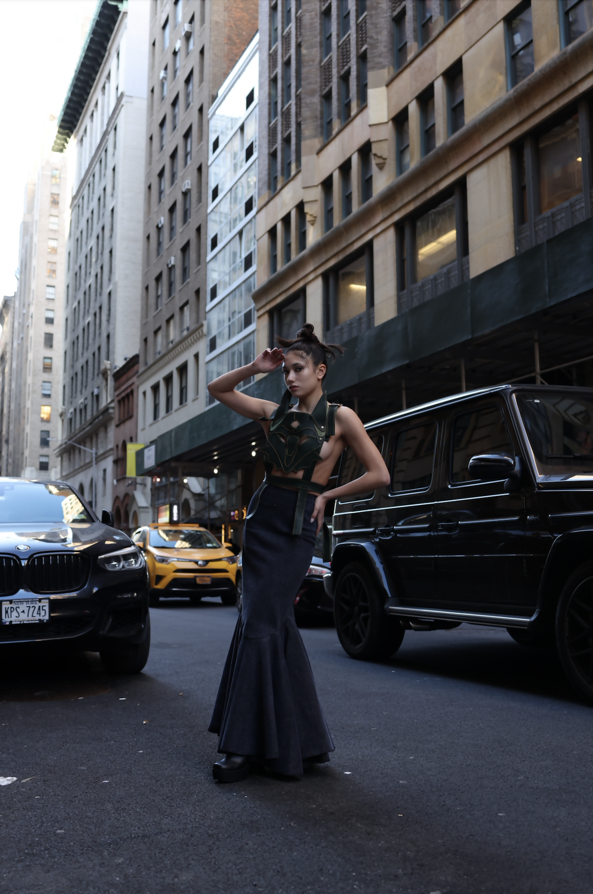 Whimsical Fox Elegance: Dark Green Leather Vest with 3D Design