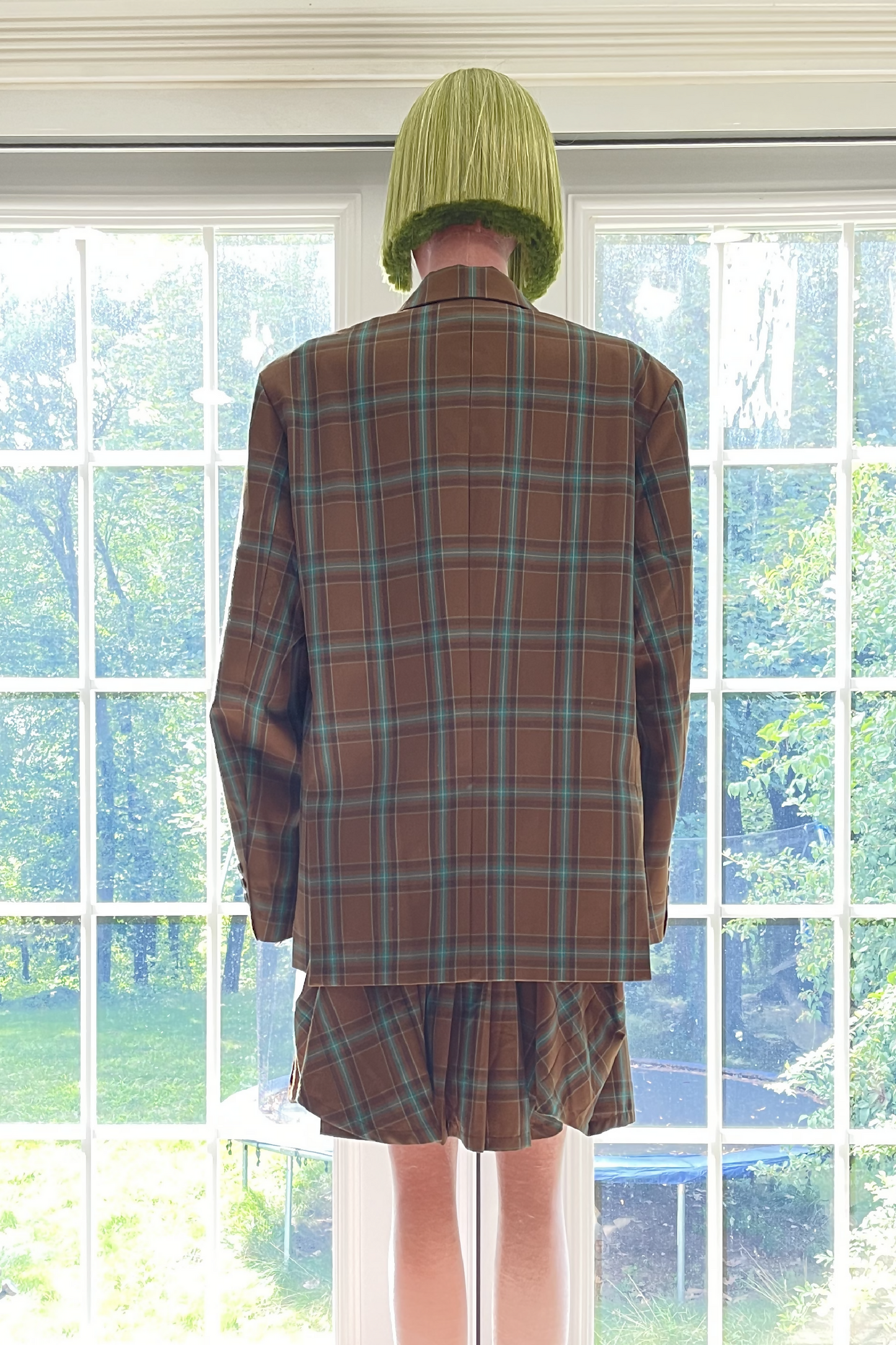 Retro Elegance: Blue and Brown Checked Suit Jacket
