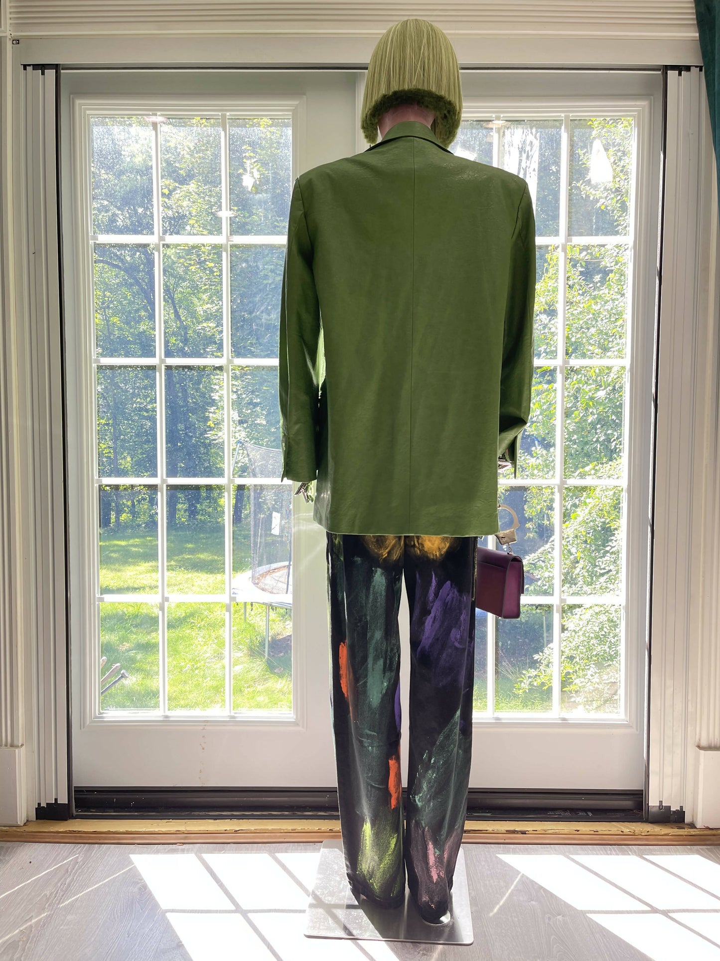 Emerald Elegance: Medium-Length Green Faux Leather Blazer