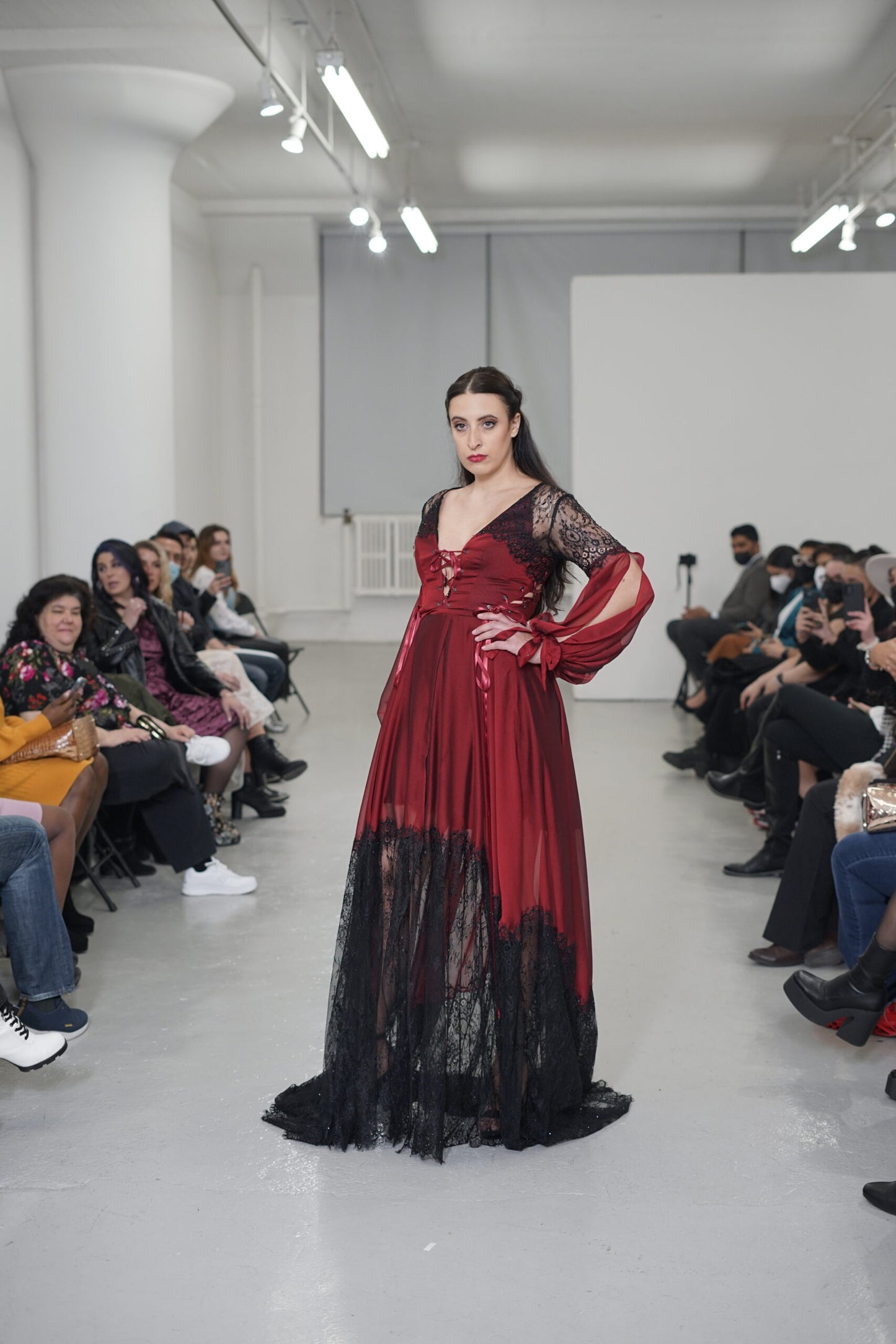 Red and Black Lace Gown