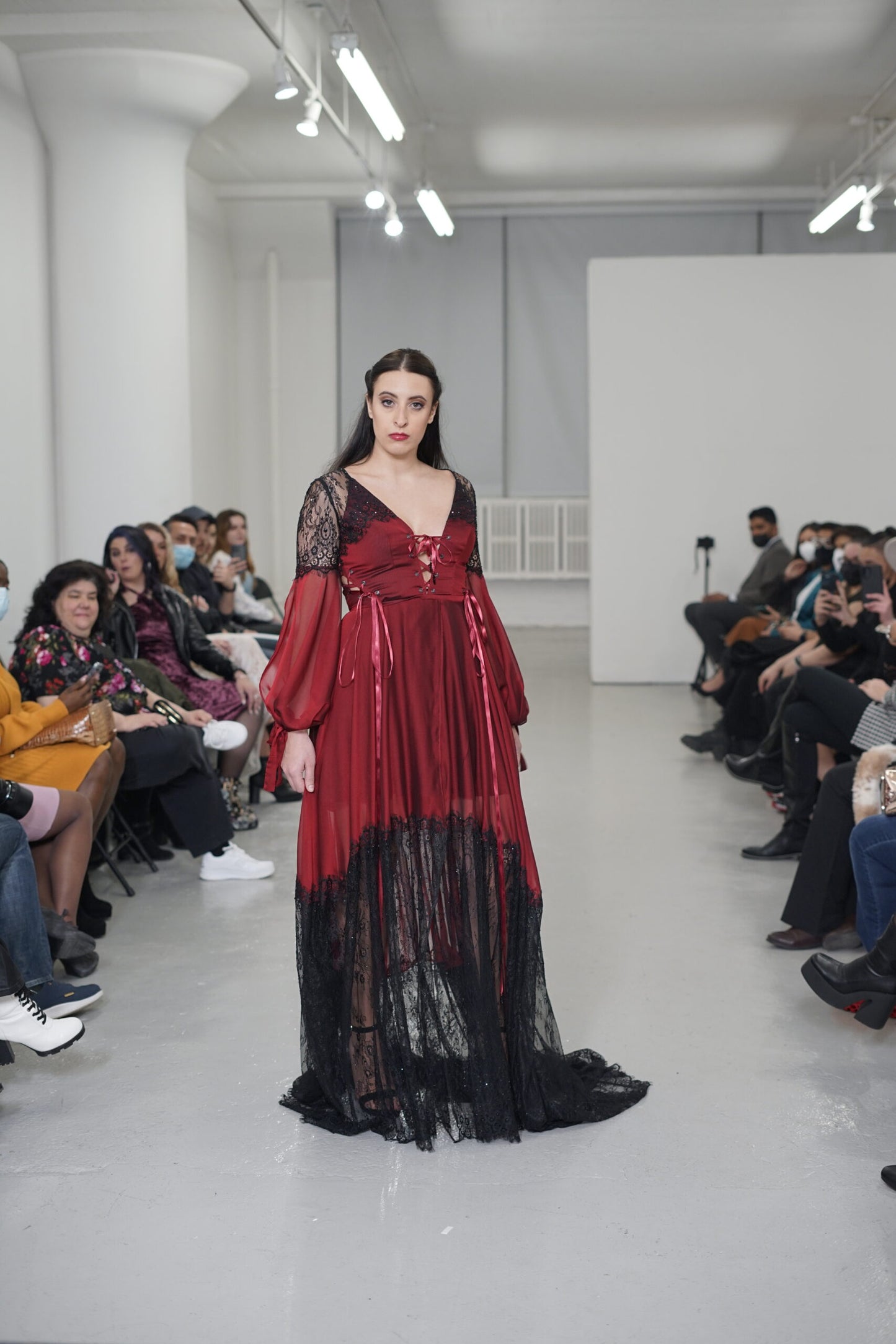 Red and Black Lace Gown