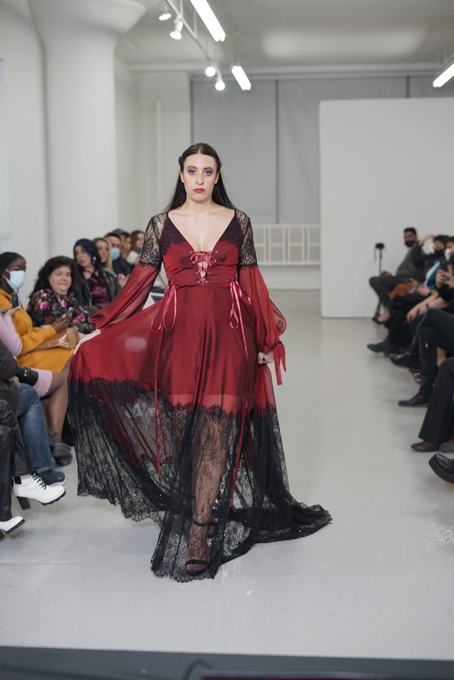 Red and Black Lace Gown