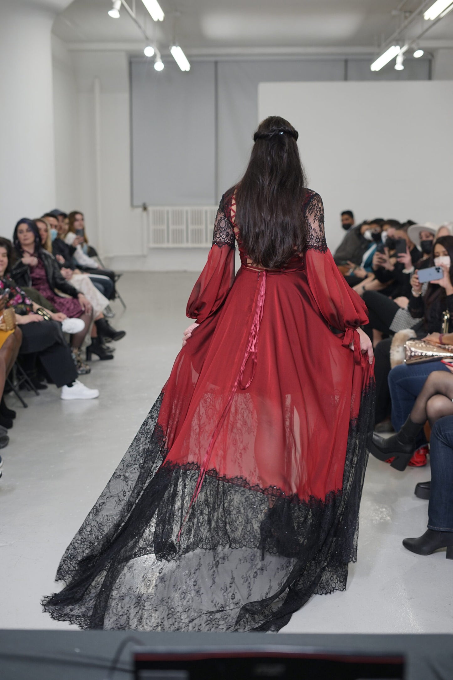 Red and Black Lace Gown