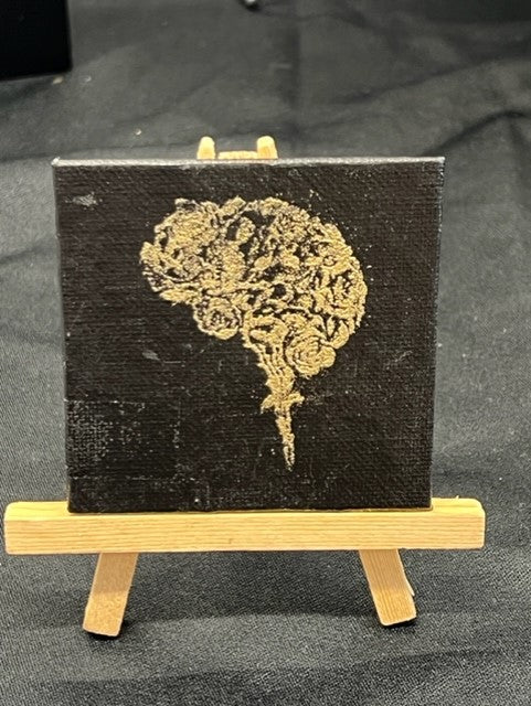 Gold embossed Brain on Canvas 2"x2"