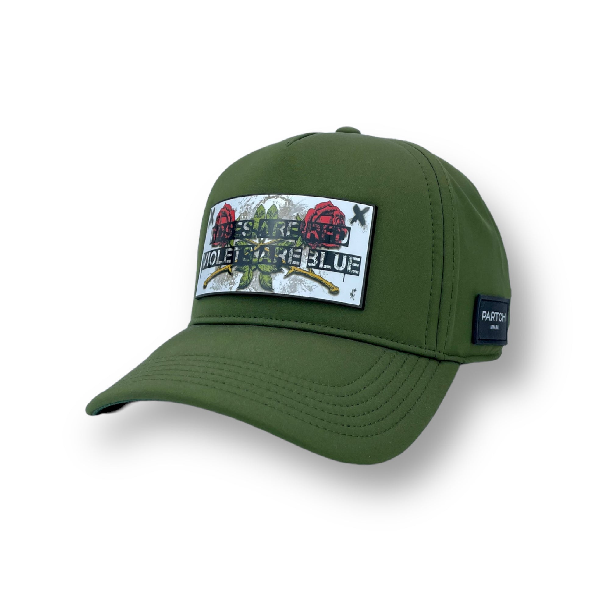 PARTCH Roses Art removable Full Fabric Trucker Hat Green - Kaki