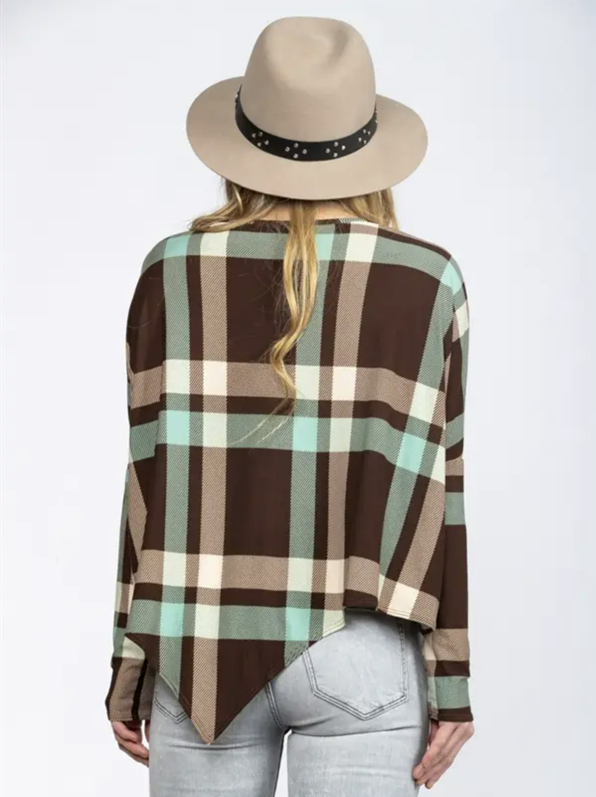 Umber Pistachio Plaid Print Top