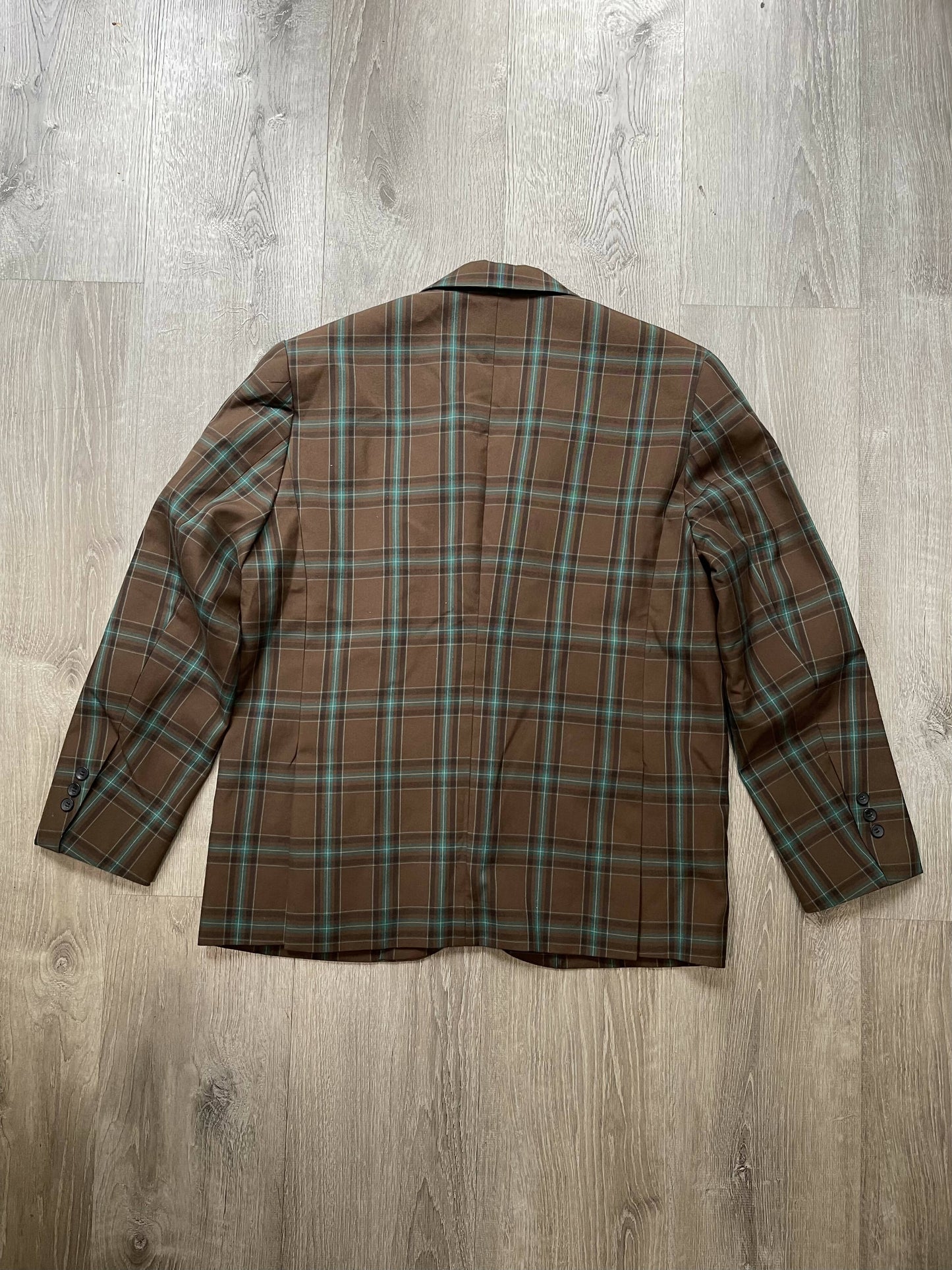 Retro Elegance: Blue and Brown Checked Suit Jacket