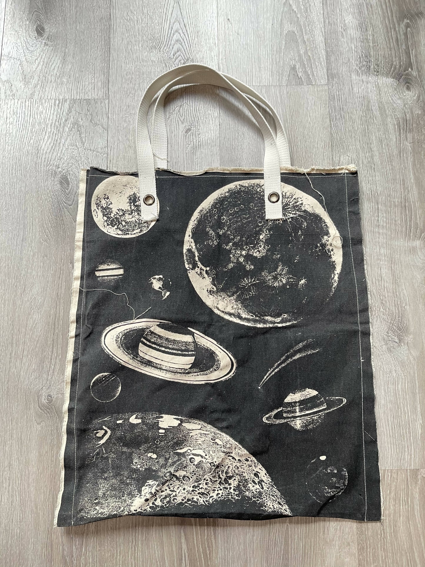 Celestial Chic: Hand-Printed Moon Map Canvas Tote