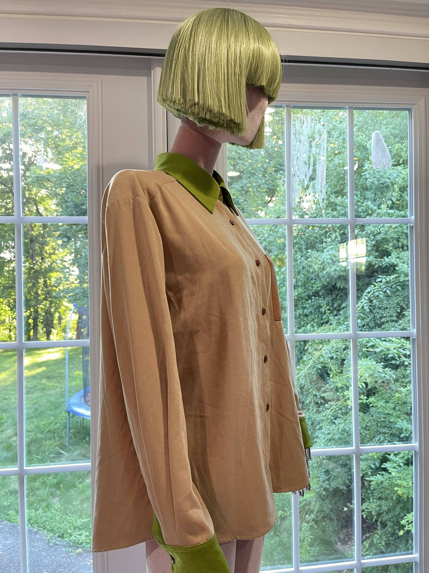 Versatile Contrasts: Khaki Green Long Sleeve Button-Down Shirt