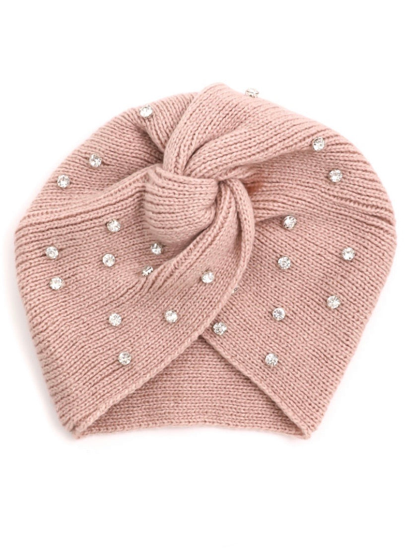 TWIST STUDDED KNIT BEANIE - PINK