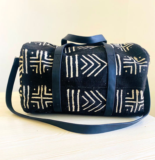 Black Bogolan and Vegan Leather Weekend Bag