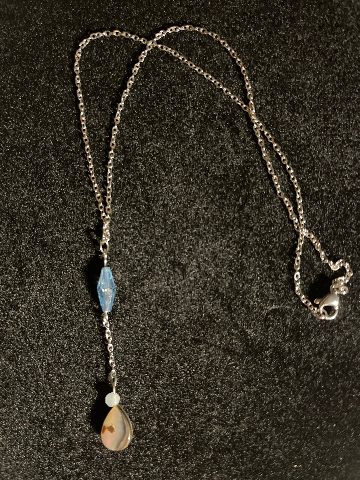 Vintage Blue Swarovski Crystal Abalone Shell Y necklace