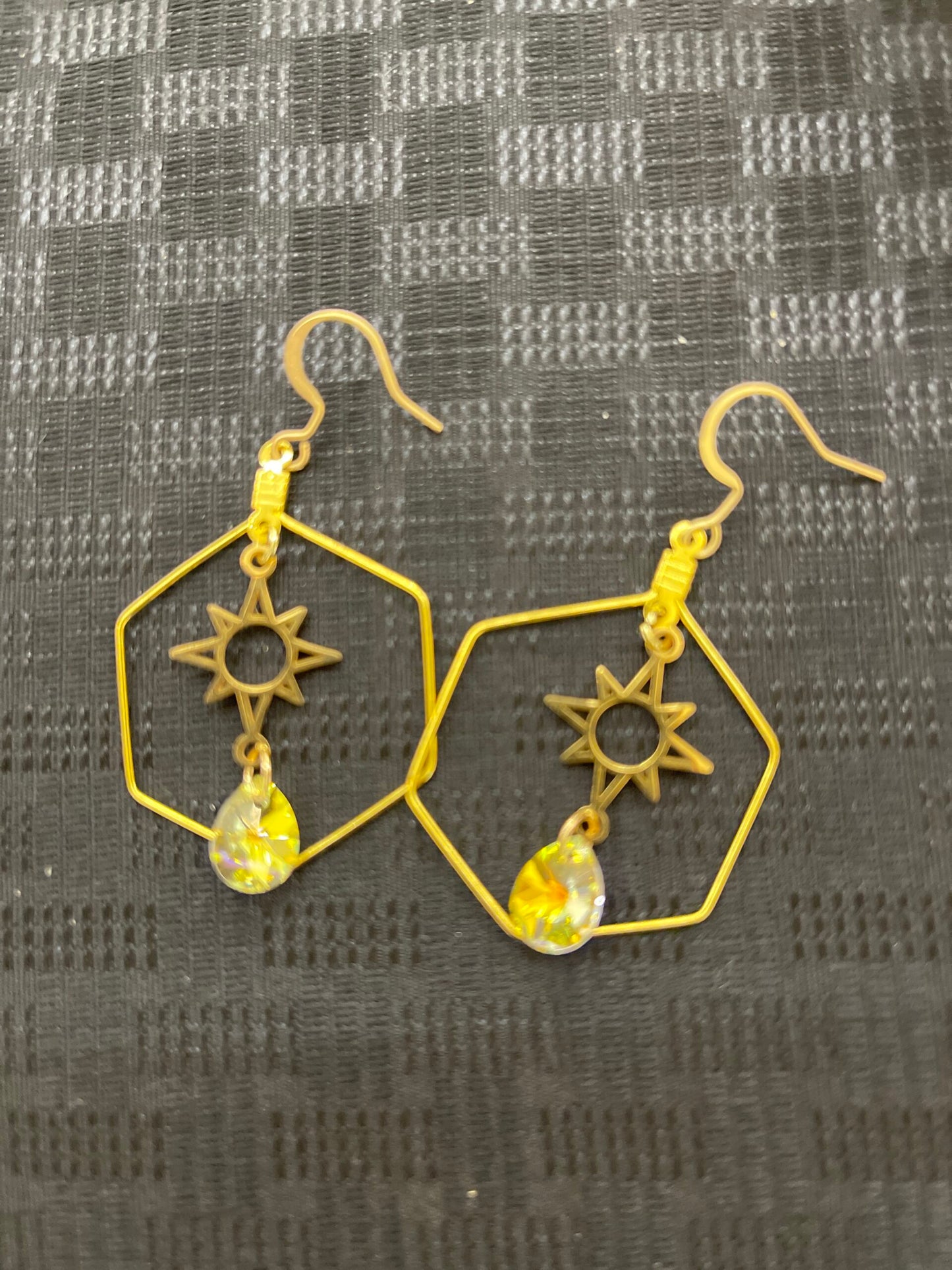 Geometric Sun and Swarovski Crystal Earrings