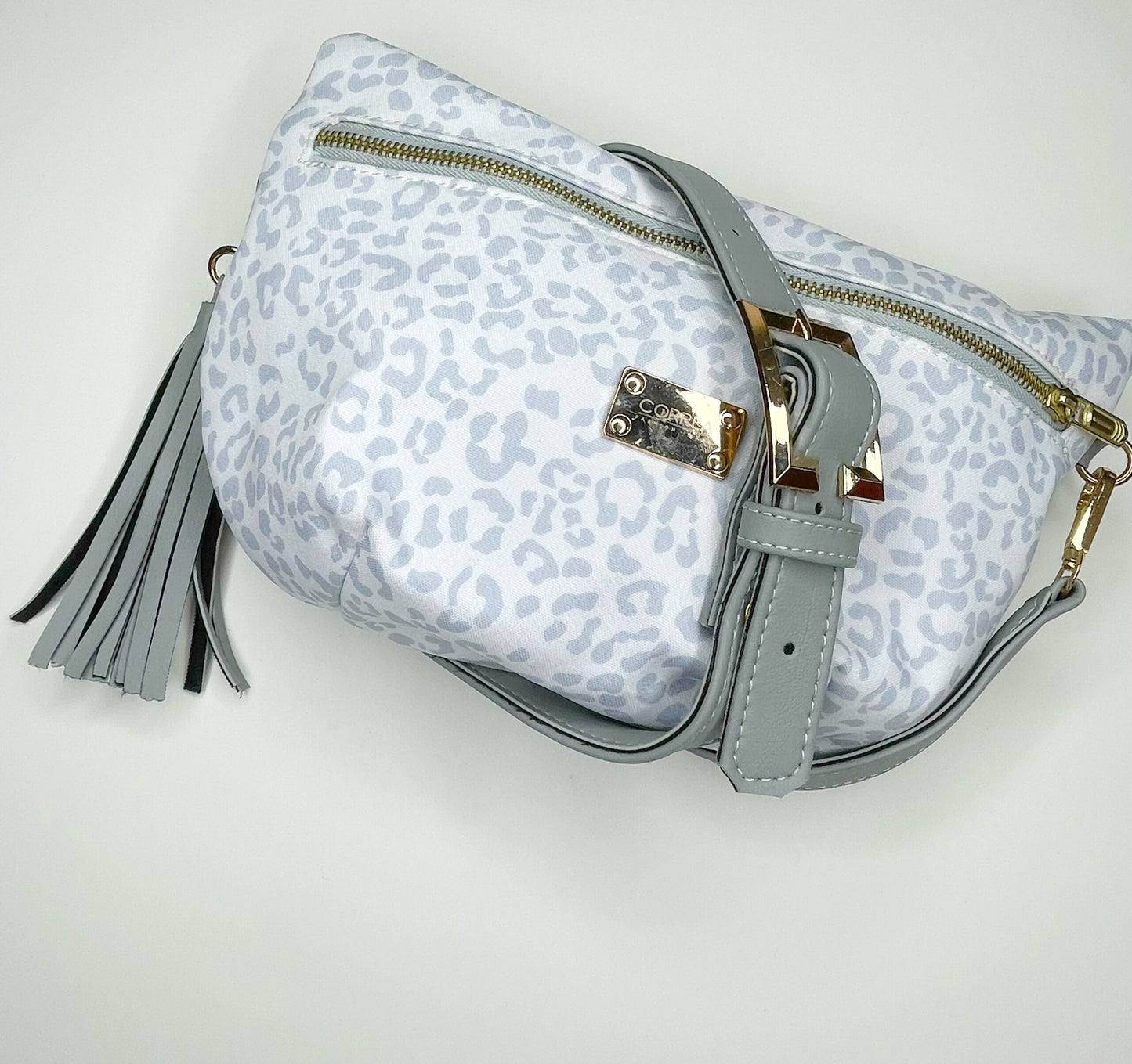 Grey animal print fanny pack