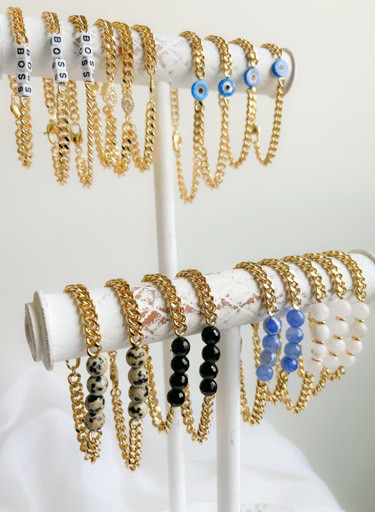 Semi Precious Stone & Cuban Link Bracelet