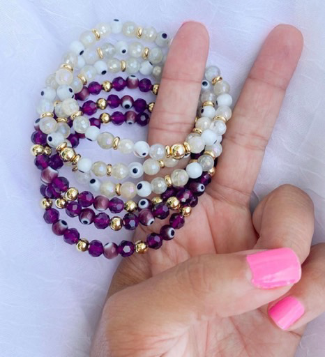 Mystic Moonstone & Evil Eye Bracelet - white