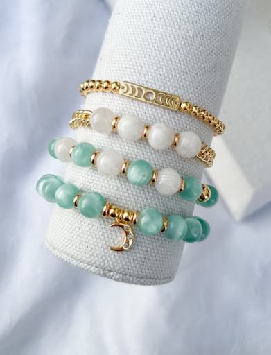 Blue Moonstone & Moon Bracelet