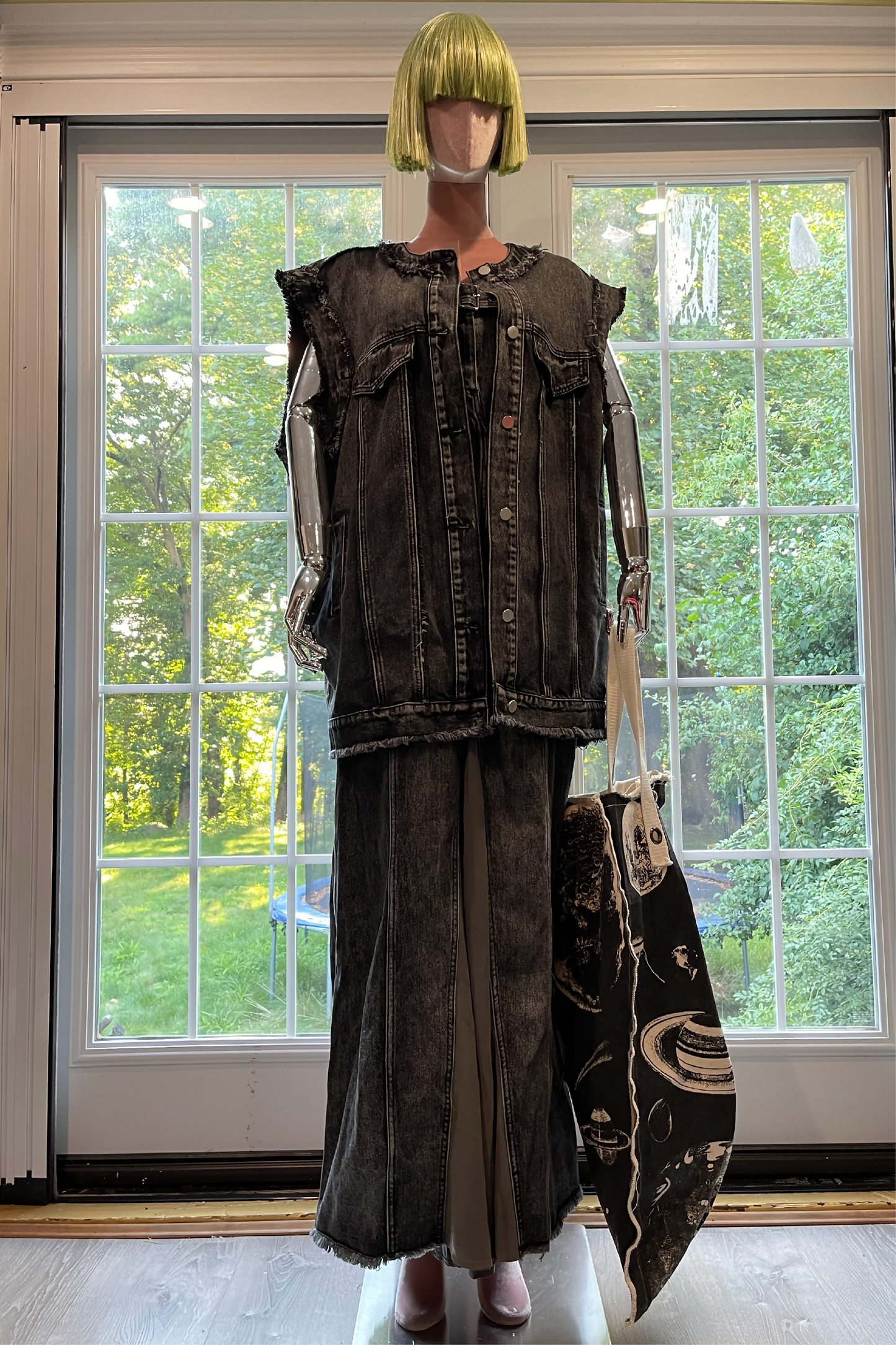 Rugged Elegance: Raw Trim Mid-Length Denim Gilet