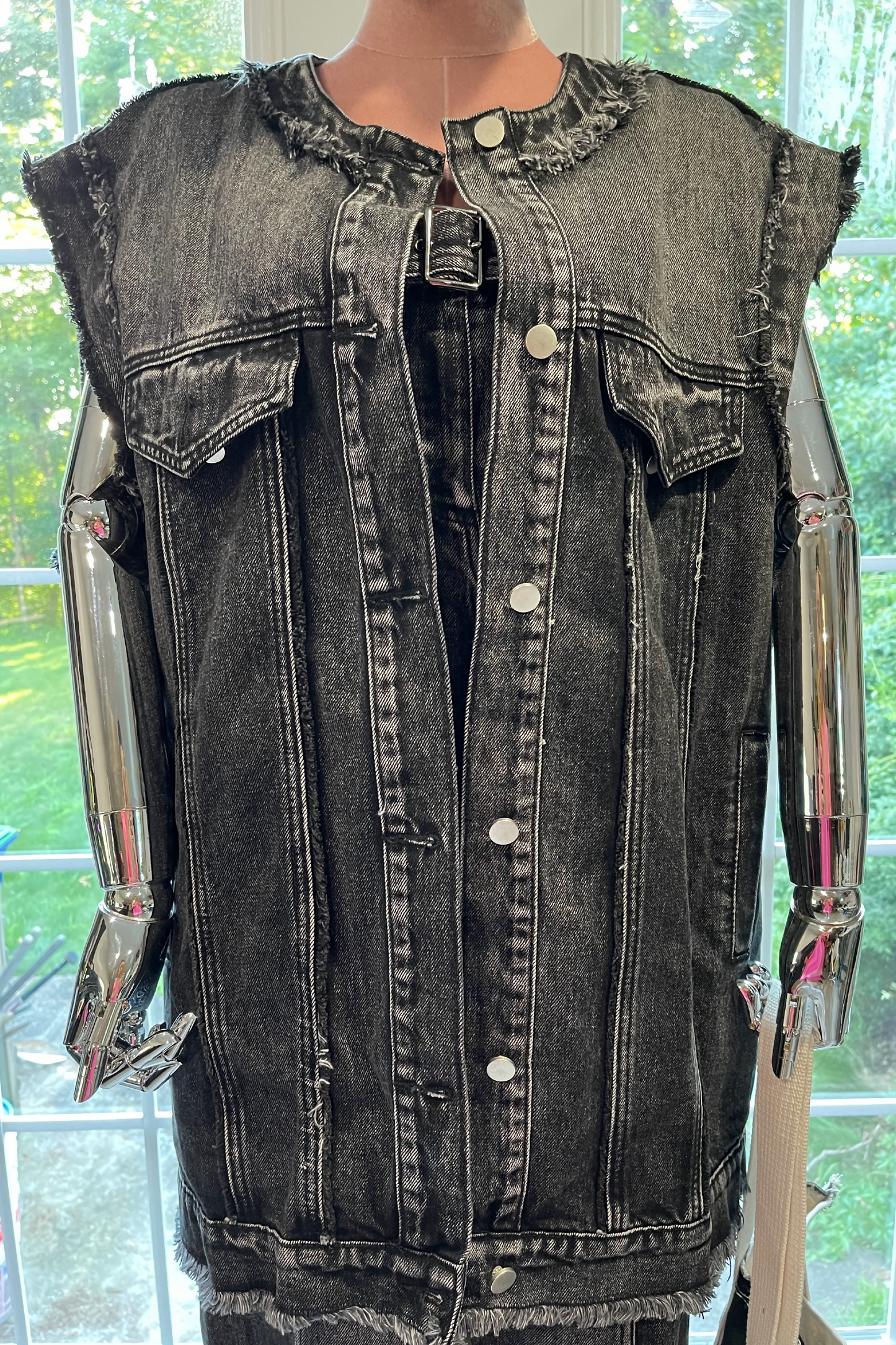 Rugged Elegance: Raw Trim Mid-Length Denim Gilet