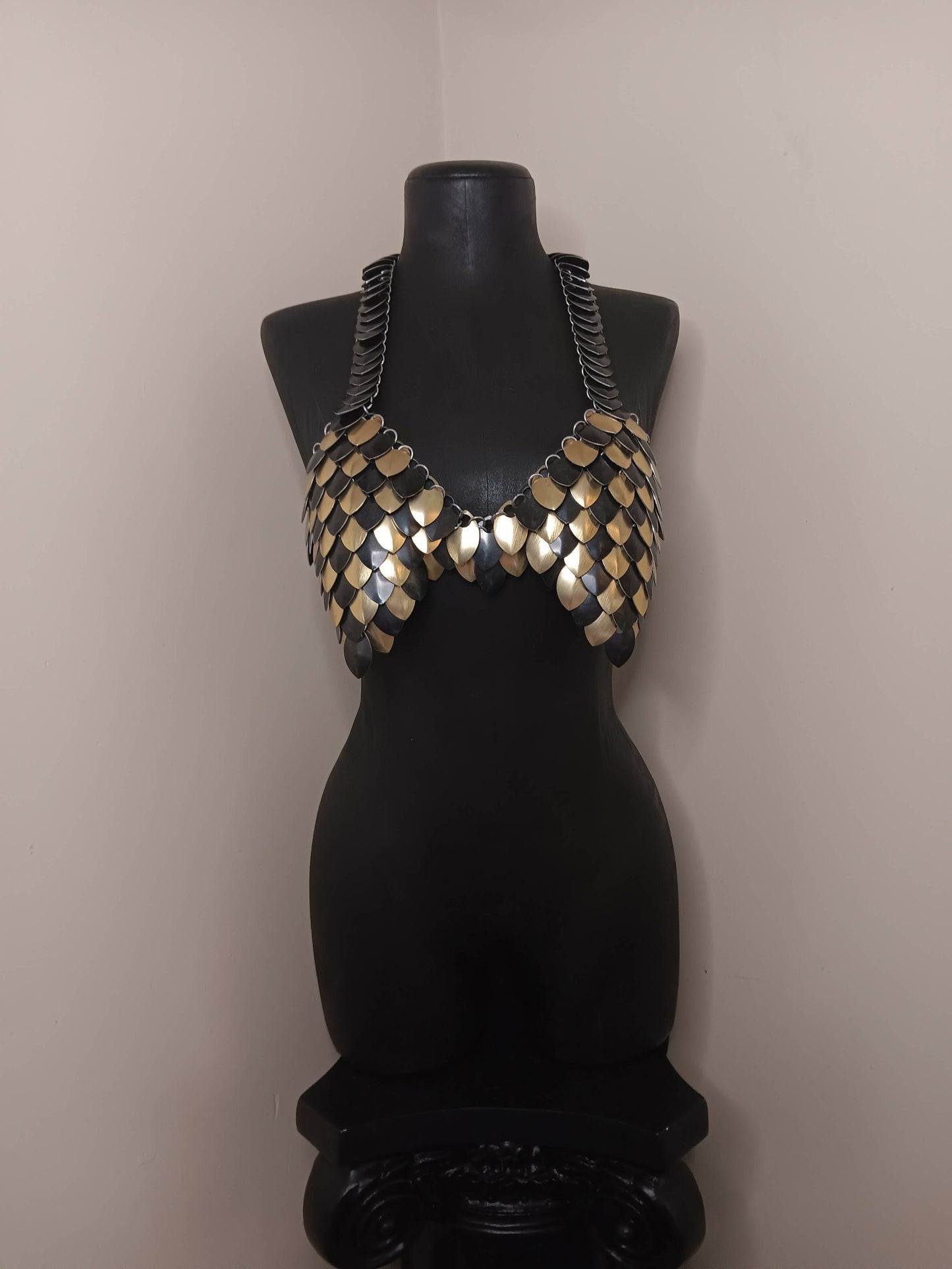 Black & Gold Checkered Scalemail Brassiere
