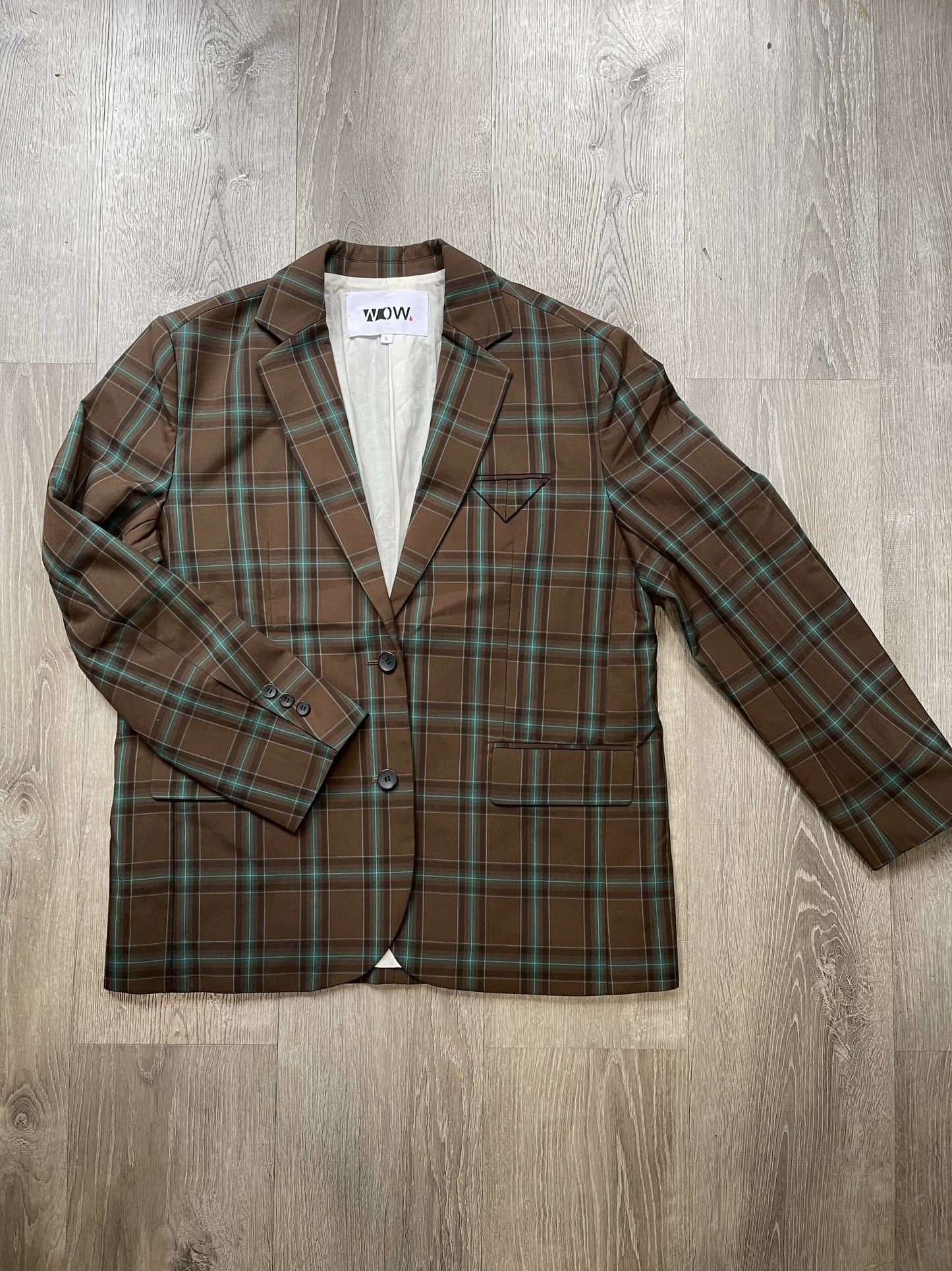Retro Elegance: Blue and Brown Checked Suit Jacket