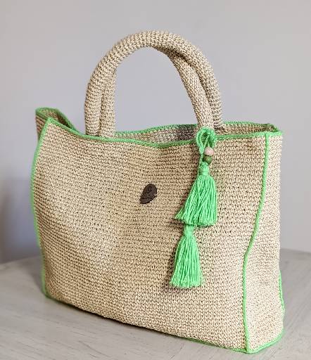 Raffia Large Bag with green line