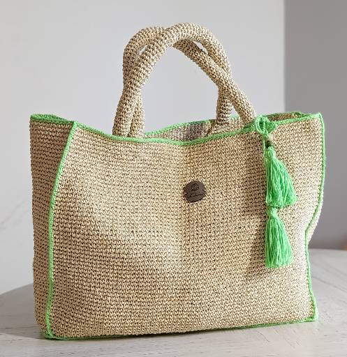 Raffia Large Bag with green line