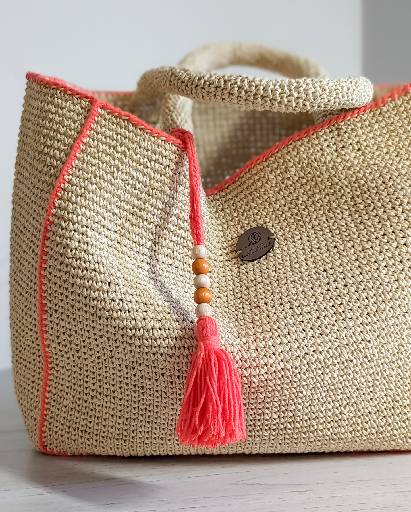 Raffia Large Bag with orange line