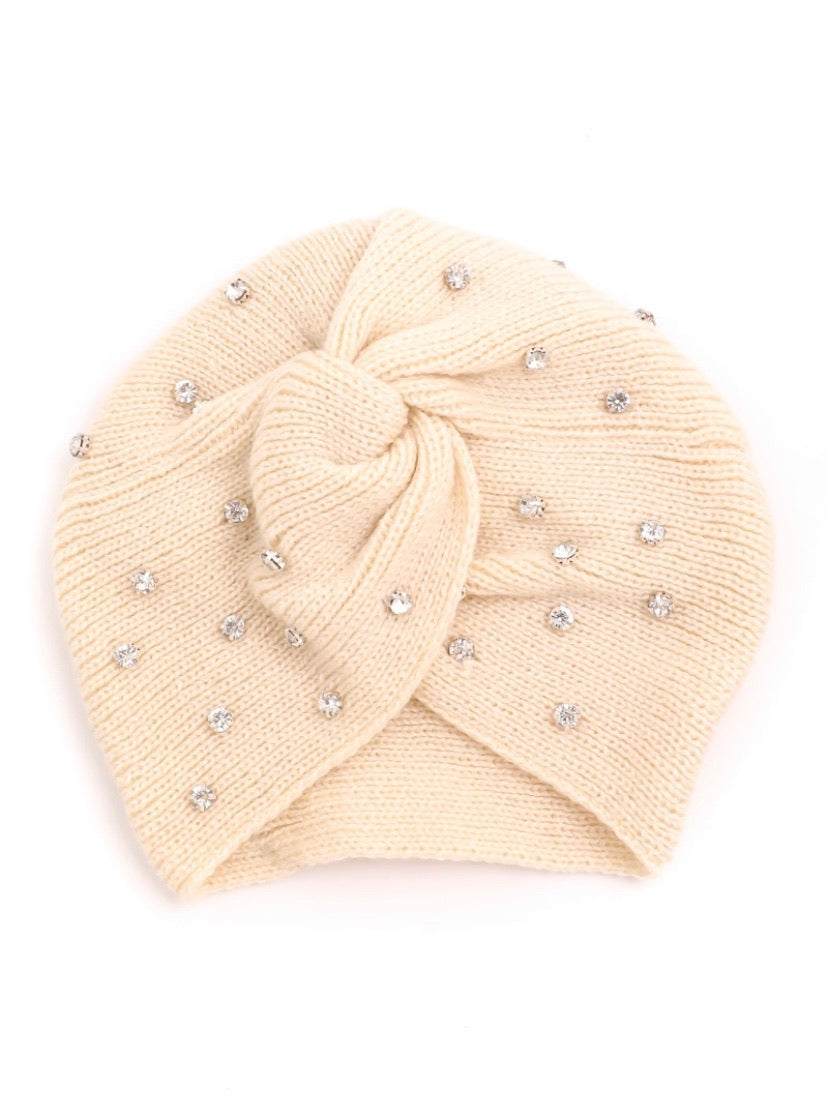 TWIST STUDDED KNIT BEANIE - IVORY