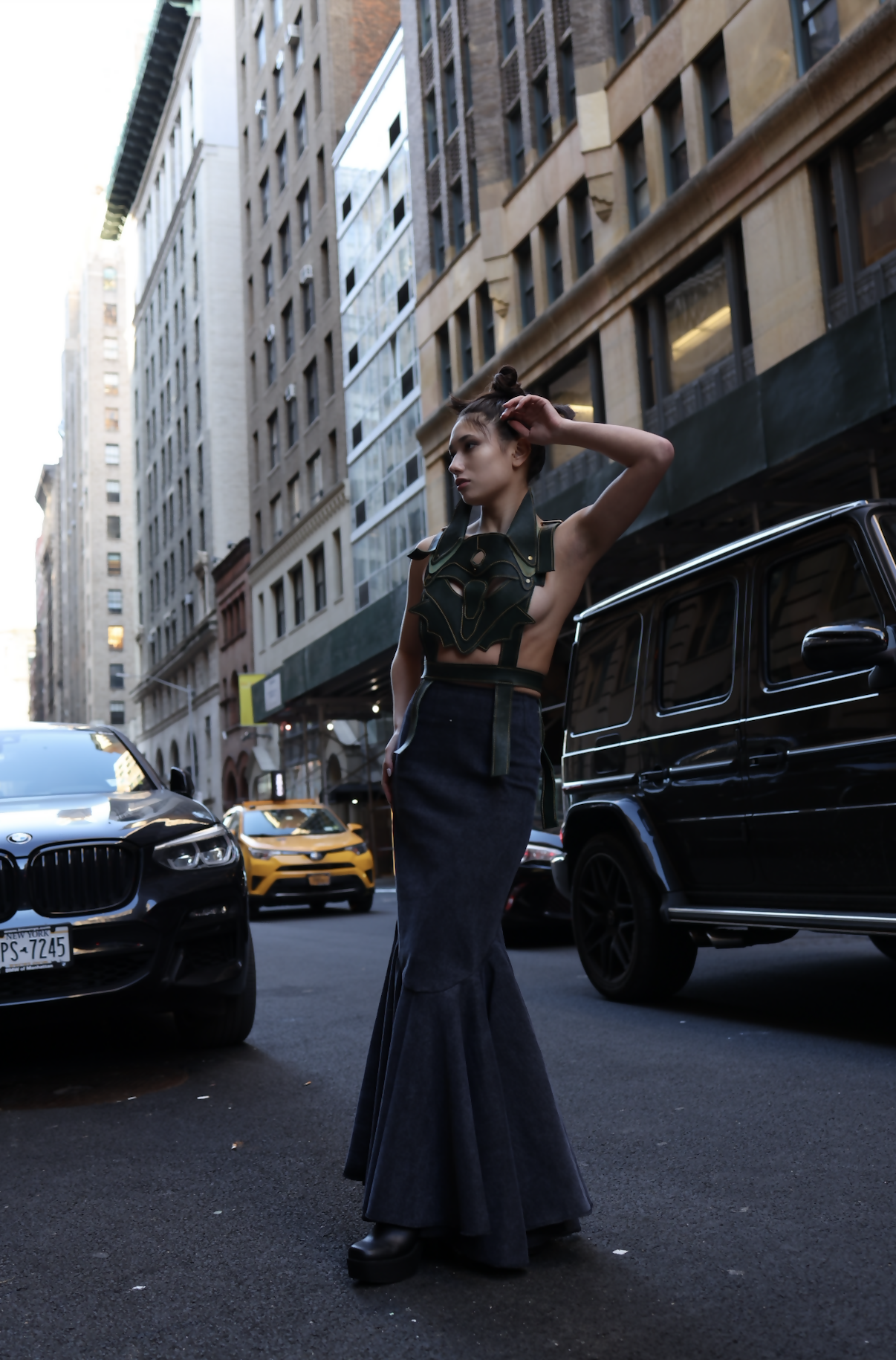 Whimsical Fox Elegance: Dark Green Leather Vest with 3D Design