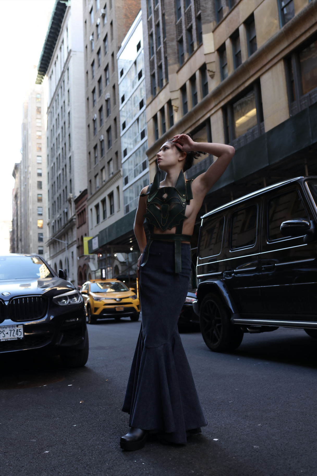 Whimsical Fox Elegance: Dark Green Leather Vest with 3D Design