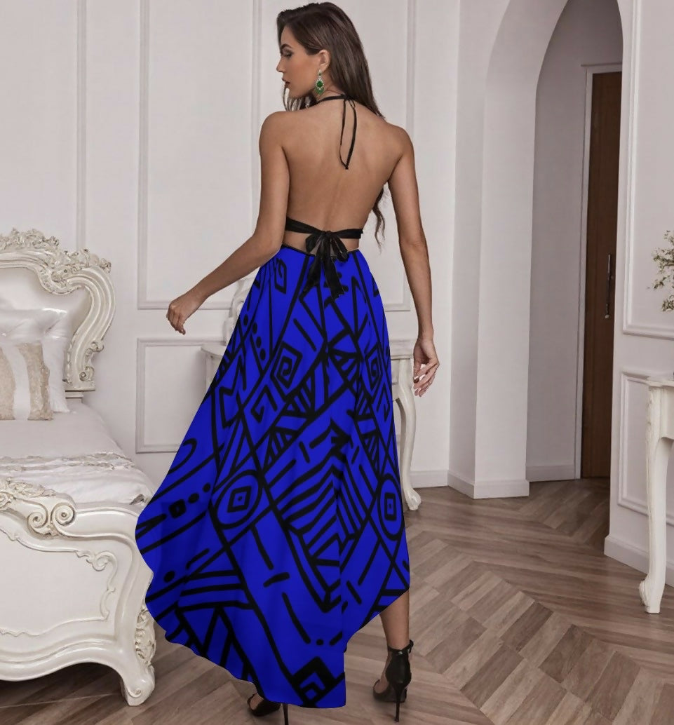 Elegant Mesh Halter-Top Lace Halter Evening Dress Sizes S-5XL in The Sahara