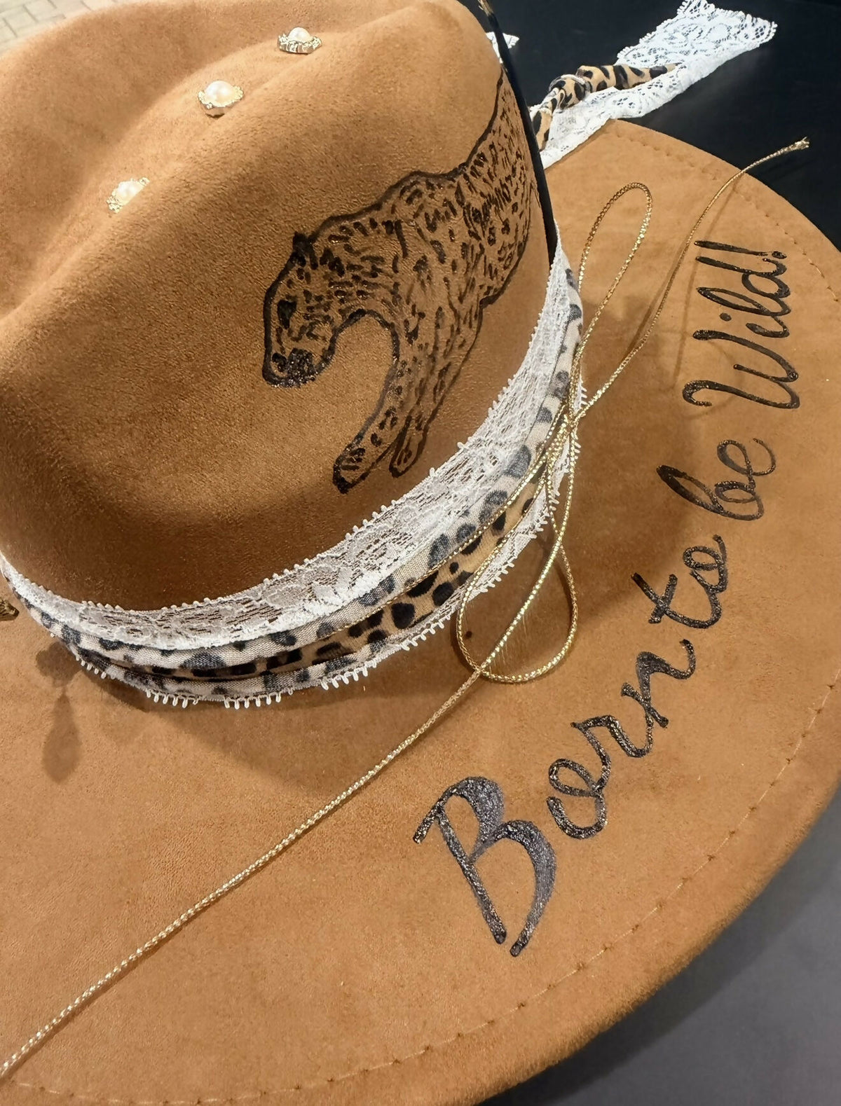 Custom Designed Burned ‘Born to Be Wild’ Fedora Felt Hat for Men & Women